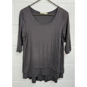 Testimony Dark Brown Jersey Knit Stretch Layered 3/4 Sleeve T-Shirt Size XL